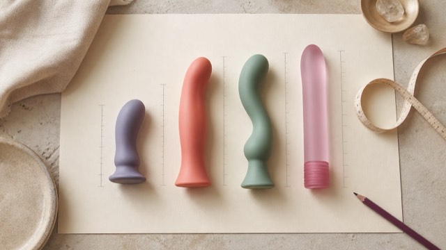 Pleasure products in different shapes arranged for a size comparison