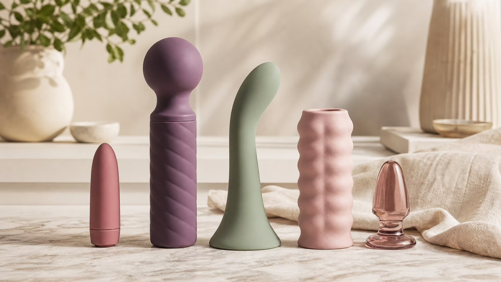 A selection of compact pleasure products arranged as an approachable introduction